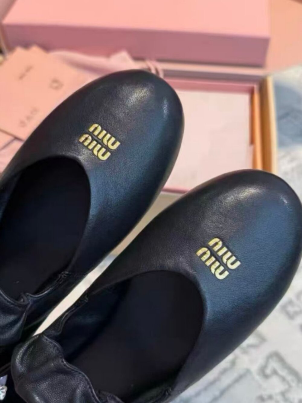 Miu Miu Black Leather Ballerina Flats - Picture 6 of 7